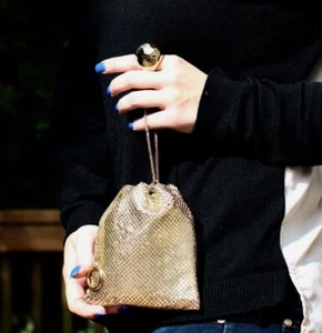 KATE SPADE GOLD MESH COCKTAIL RING BRIDAL FORMAL EVENT EVENING BAG CLUTCH PURSE - Picture 1 of 10