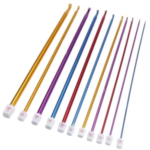 11pcs 10.6" Multicolour Aluminum TUNISIAN AFGHAN Crochet Hook Knit Needles Set - Picture 1 of 6