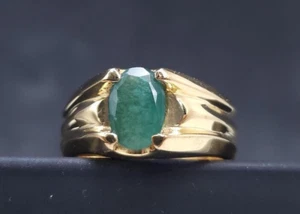 Elegant Emerald Wedding Band Unique Solid 14k Gold Engagement Ring Luxury Unisex - Picture 1 of 8