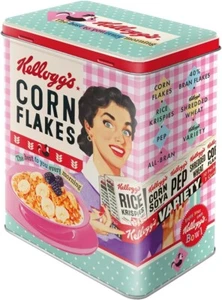 Vintage Style Retro Large Lidded Tin - Kellogg's Corn Flakes Happy Hostess - Picture 1 of 3