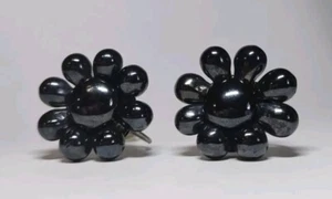 Vintage Black Flower Earrings Screw Back Signed Western Germany BEAUTIFUL!!! - Picture 1 of 10