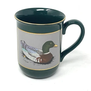 Vintage Otagiri Mallard Duck Coffee Tea Mug Green Ceramic Gold Gilding Details - Picture 1 of 18
