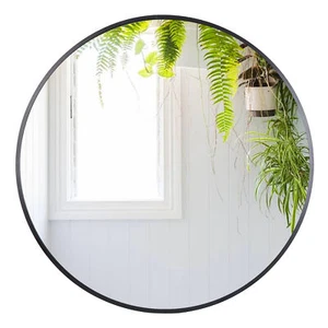 30" Round Bathroom Mirror Wall Mounted Make Up Vanity Mirror W/Black Metal Frame - Picture 1 of 11