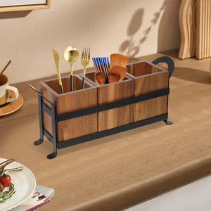 Utensil Cutlery Holder Wooden Utensil Organizer Rustic Kitchen Utensil Organizer - Picture 1 of 19