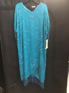 Vintage Roaman's Blue Beaded Silk Dress Fringe Hem & Paisley Design - Picture 1 of 10