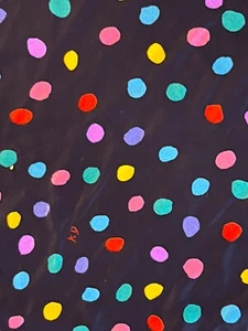 Ken Done Polka Dot Stretch Fabric Navy Multicolor 39” x 59” Vintage - Picture 1 of 7