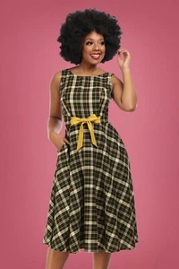 Bnwt Collectif 18 2xl Silva Geek Check 50s Swing Dress Black Mustard 50s Tartan - Picture 1 of 1
