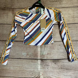The Upside Striped Cropped Rash Shirt ~ Size 0 Women's ~ Long Sleeve, Back Zip - Picture 1 of 9