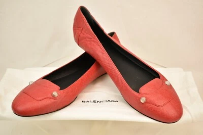NEW BALENCIAGA RED DISTRESSED LEATHER STUDDED ARENA BALLET FLATS 41 ITALY - Image 1 of 4