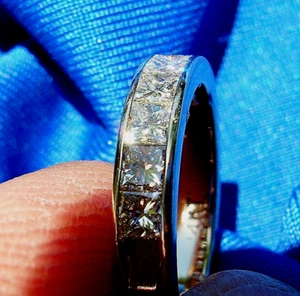 Earth mined Diamond Deco Wedding Band 14k Princess cut Anniversary Ring Size 5 - Picture 1 of 13