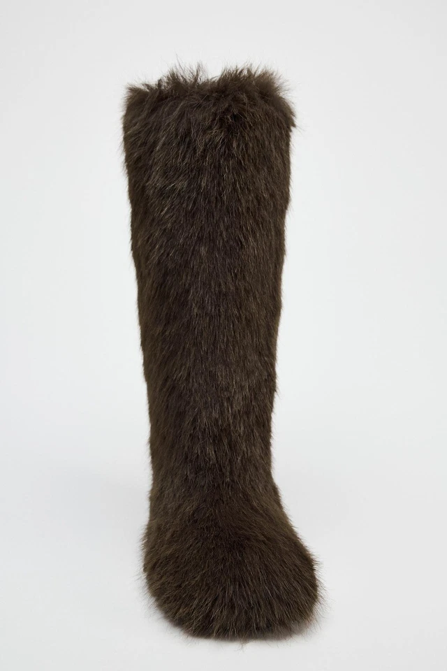 Zara AW25 Brown Knee High Faux Fur Boots Size UK6 EUR39 US8 Ref 3047/410/700