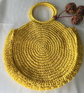 Melrose and Market runde Raffia Beuteltasche gelb Handtasche Bommeln gefüttert Nordstrom - Bild 1 von 5