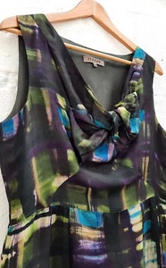 JIGSAW - Elegant Silk + Wool Chiffon Abstract Straight Sleeveless Dress - UK14 - Picture 1 of 11