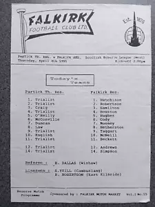 Falkirk v Partick Thistle Reserves April 4th 1991 Scottish League West Programme - Picture 1 of 1