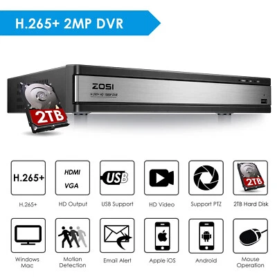 Disco duro DVR ZOSI 16 canales H.265+ 1080p 2 TB para sistema de cámara de seguridad Foto 1 de 4