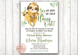 Sloth Baby Shower Invitation, Virtual, Long Distance, Baby, Boy, Girl, Zoom - Picture 1 of 1