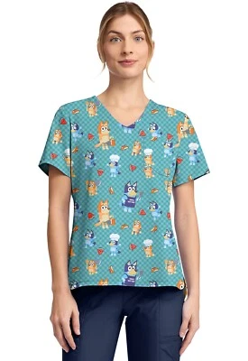 Tooniforms Cherokee Licensed V-Neck Print Top TF797 BYBQ Bluey BBQ - Image 1 of 4
