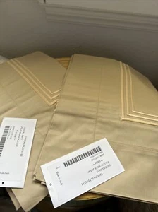 PRATESI 2 ST SHAMS 3 LINE EMBROIDERY ANGEL SKIN BEIGE TAN GOLDEN GOLD ITALY NEW - Picture 1 of 4