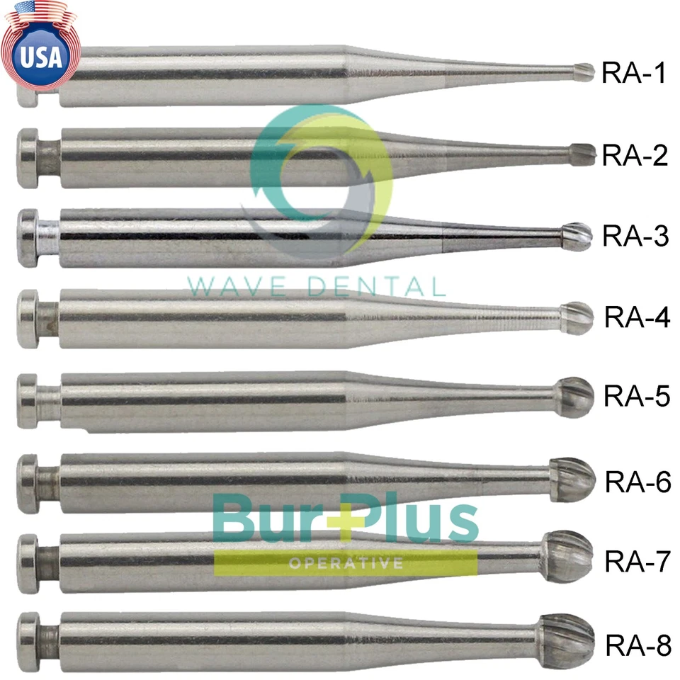 WAVE Dental Round Latch Carbide Bur RA 1 2 3 4 5 6 7 8 Midwest LA For Slow Speed - Image 1 of 4
