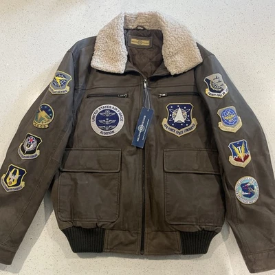 2013 Bradford Exchange US Air Force Brown Real 100% Leather Jacket w/Patches-M - Image 1 of 4