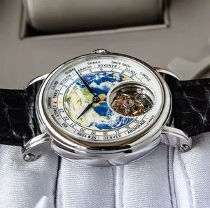 Premium Earth hand painted Art Dial HandWind Movement Tourbillon Watch men gift - Bild 1 von 10