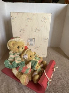 Cherished Teddys Enesco Figurine Sled Tobaggan Musical Box #904546 Christmas - Picture 1 of 8