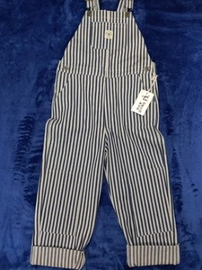 NWT Hey Gang Striped Jean Denim Overalls Youth Girls Boys Size 6/7 Double Knee - Picture 1 of 16