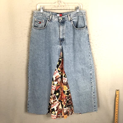 Western Denim Skirt Womens Medium Upcycled Roy Rogers Print Ranch Rodeo Modest - Image 1 of 4