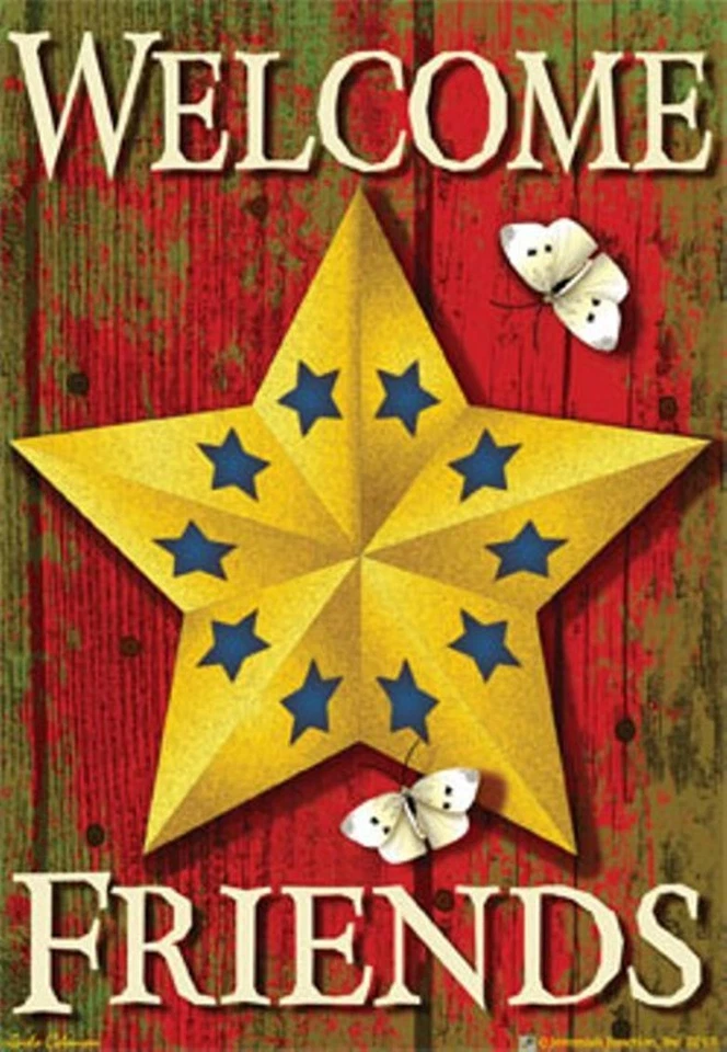 RÚSTICA ESTRELLA BIENVENIDA AMIGOS MARIPOSAS PEQUEÑA BANDERA JARDÍN 12" X 18" Foto 1 de 1