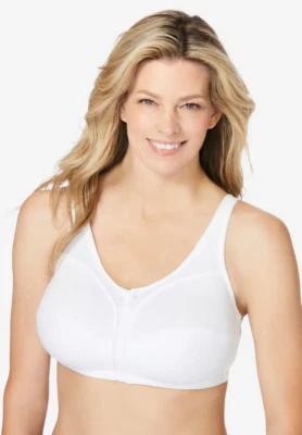 Comfort Choice Plus Size Cotton Back-Close Wireless Bra, White 46B - Image 1 of 4