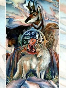 Bear Wolf Falcon Pronghorn Jody Bergsma Leanin' Tree Blank Greeting Card - Picture 1 of 4