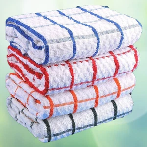 10X BIG Check Tea Towels 40x60cm 100% Cotton Kitchen Dish Cloths SuperAbsorbant - Picture 1 of 7