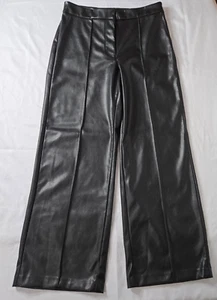 Women's Nine West Faux Leather Trouser Pants Black Retro Wide Leg Size 10 - Picture 1 of 11