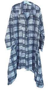 Cynthia Ashby Women's L Large gray plaid Linen longsleeve button up dress - Picture 1 of 13