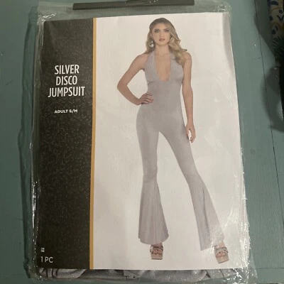 Mono discoteca para mujer plateado adulto 1 pieza talla S/M nuevo años 70 - plateado Foto 1 de 4