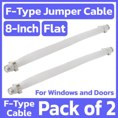 2 Pack 8" F-Type Coaxial Cable Jumper Flat Coax Connector Cord for Windows Doors - Image 1 of 4