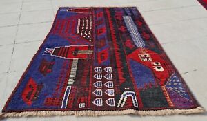 Authentic Hand Knotted Afghan Taimani Balouch Wool Area Rug 4.2 x 2.10 Ft