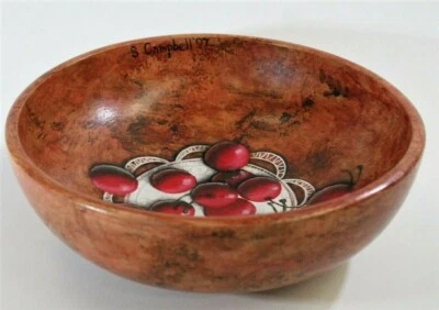 1997 Folk Art Revival Melmac-Like Exotic Wood Faux Finish Cherries Bowl - Image 1 of 4