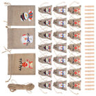 Xmas Burlap Bags w/ Drawstrings & Wooden Clip - Gift/Candy Sacks-DN