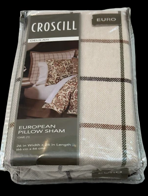 Almohada europea Croscill Delilah a cuadros natural marrón especias 26" x 26" algodón Foto 1 de 4