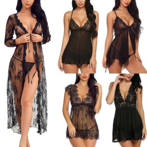 Black Women's Sexy-Lingerie Babydoll Sleepwear Underwear Lace Dress Nightwear US - Picture 1 of 250