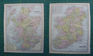 Schottland Irland Vintage Original 1897 Cram's World Atlas Map Lot - Bild 1 von 9