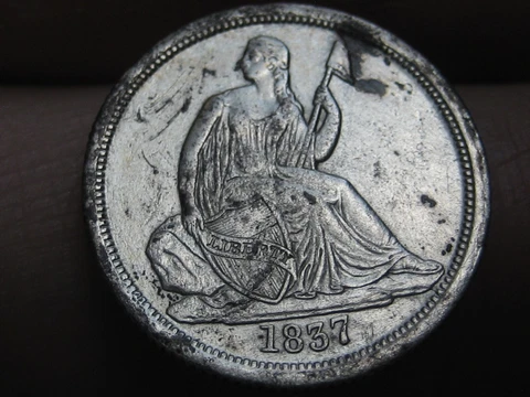 1837 P Seated Liberty Silver Dime- No Stars, Large Date, XF/AU Details Cover
