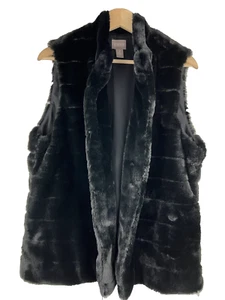 Chico's Größe 2 Kunstfell schwarz Weste EUC Taschen Winter Urlaub WEICH - Bild 1 von 10