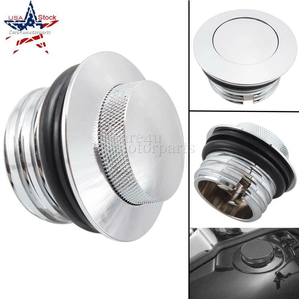 Chrome Pop Up Vented Fuel Tank Gas Cap For Harley Dyna Sportster Softail Fat Boy Foto 1 de 4