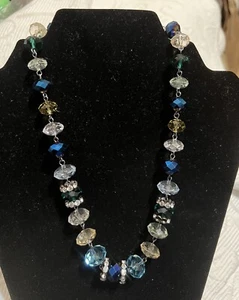 Stunning Multi-coloured Crystals & Clear Rondelle Spacers Necklace - Picture 1 of 5