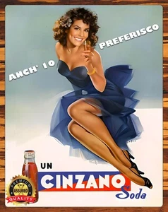 Un Cinzano Soda - Pin-Up Girl - 1951 - Restored - Metal Sign 11 x 14 - Picture 1 of 6