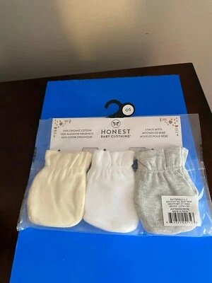 NEW one size HONEST GENDER NEUTRAL ORGANIC COTTON 3 PACK BABY MITTS - Image 1 of 4