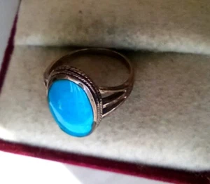 TURQUOISE Vintage PALLADIUM CLAD STERLING SILVER RING - Picture 1 of 8