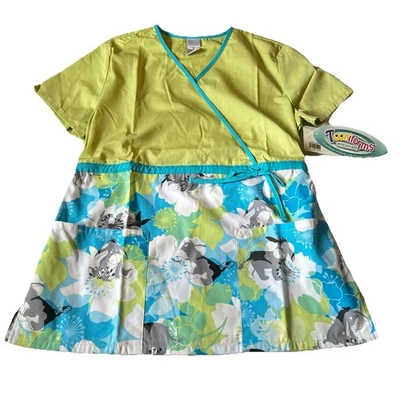 Disney Tooniforms Eeyore Scrub Top M Tropical Floral Mock Wrap V-neck NWT - Image 1 of 4